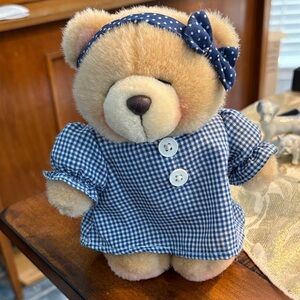 Vintage Forever Friends Plush Teddy Bear in Blue Gingham Dress